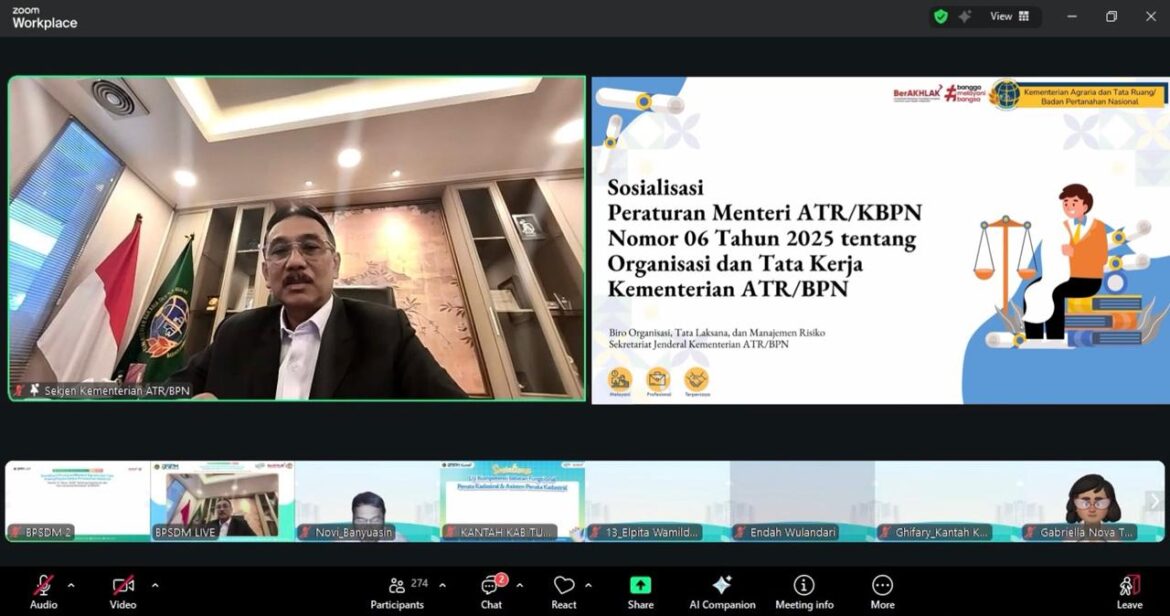 Sosialisasi Regulasi tentang Organisasi dan Tata Kerja, Sekjen ATR/BPN Tekankan Empat Pesan Strategis